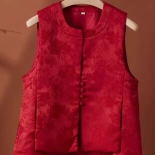 新年红马甲女新中式 外套 提花叠穿坎肩红色马夹高端国风外搭小开衫