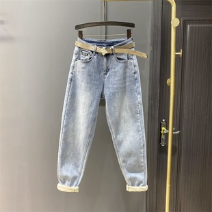 女加绒加厚高腰宽松小脚萝卜哈伦裤 欧货2025秋冬新款 浅蓝色牛仔裤