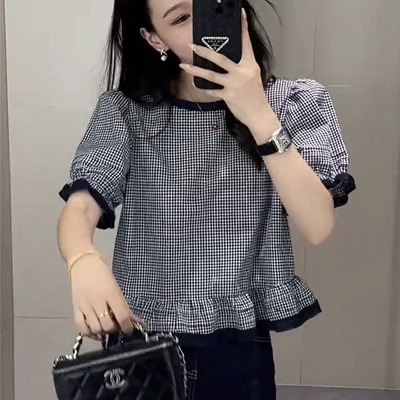 夏季小个子泡泡袖娃娃衫上衣女