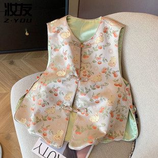 新款 柿柿如意新中式 2026春装 马甲女年轻款 高级感马夹背心 国风唐装