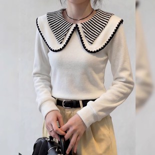 秋冬欧货高端时尚 洋气松弛感上衣独特漂亮超好看白色娃娃领卫衣女