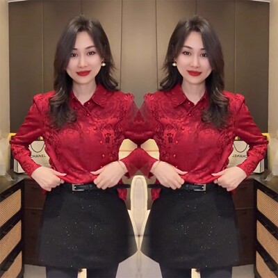 春秋新中式提花斜扣显瘦女衬衫