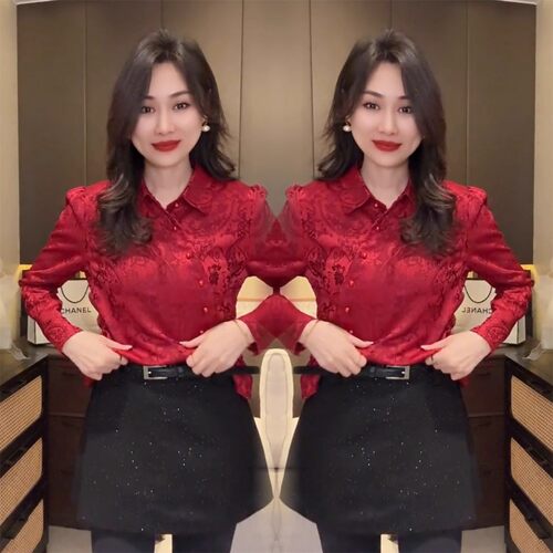 春秋新中式提花斜扣显瘦女衬衫