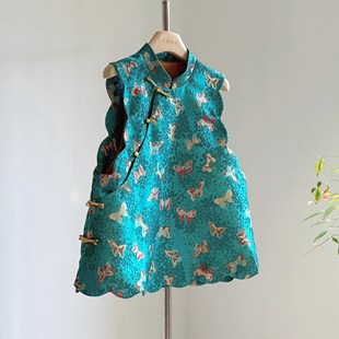 贵气改良斜襟盘扣蝴蝶提花气质马甲背女坎肩新中式 上衣 轻国风唐装