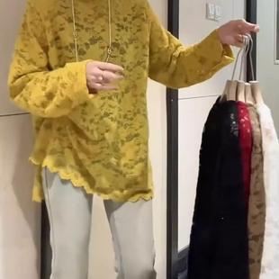 上衣潮 女开叉圆领长袖 欧货2025春秋新款 宽松慵懒风重工镂空蕾丝衫