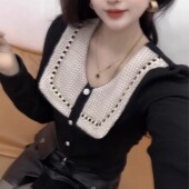 黑色撞色拼接长袖 上衣女2026年春季 新款 大码 时尚 潮流气质洋气通勤