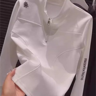 修身 时尚 显瘦上衣 爆款 欧洲站白色刺绣字母立领卫衣女2025春秋新款