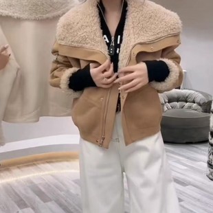 小众大翻领设计加厚保暖上衣 新款 欧货时尚 皮毛一体外套2025年冬季