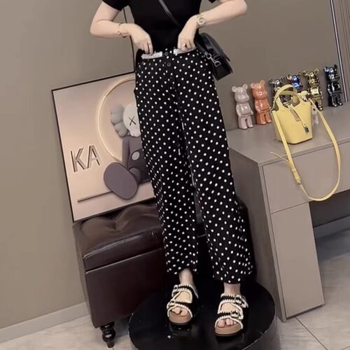 花边腰波点休闲裤女薄款
