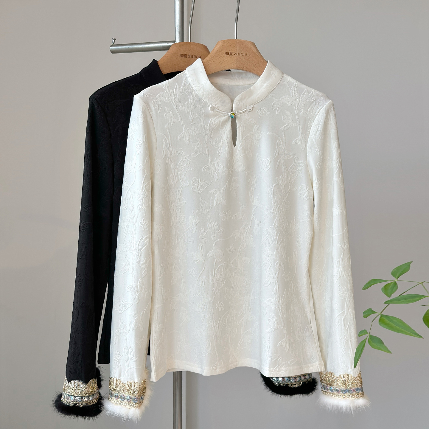 新中式国风加绒白色打底衫上衣