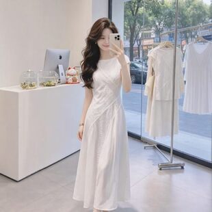 白色连衣裙女夏季2026新款独特漂亮绝美超好看高级感短袖掐腰裙子