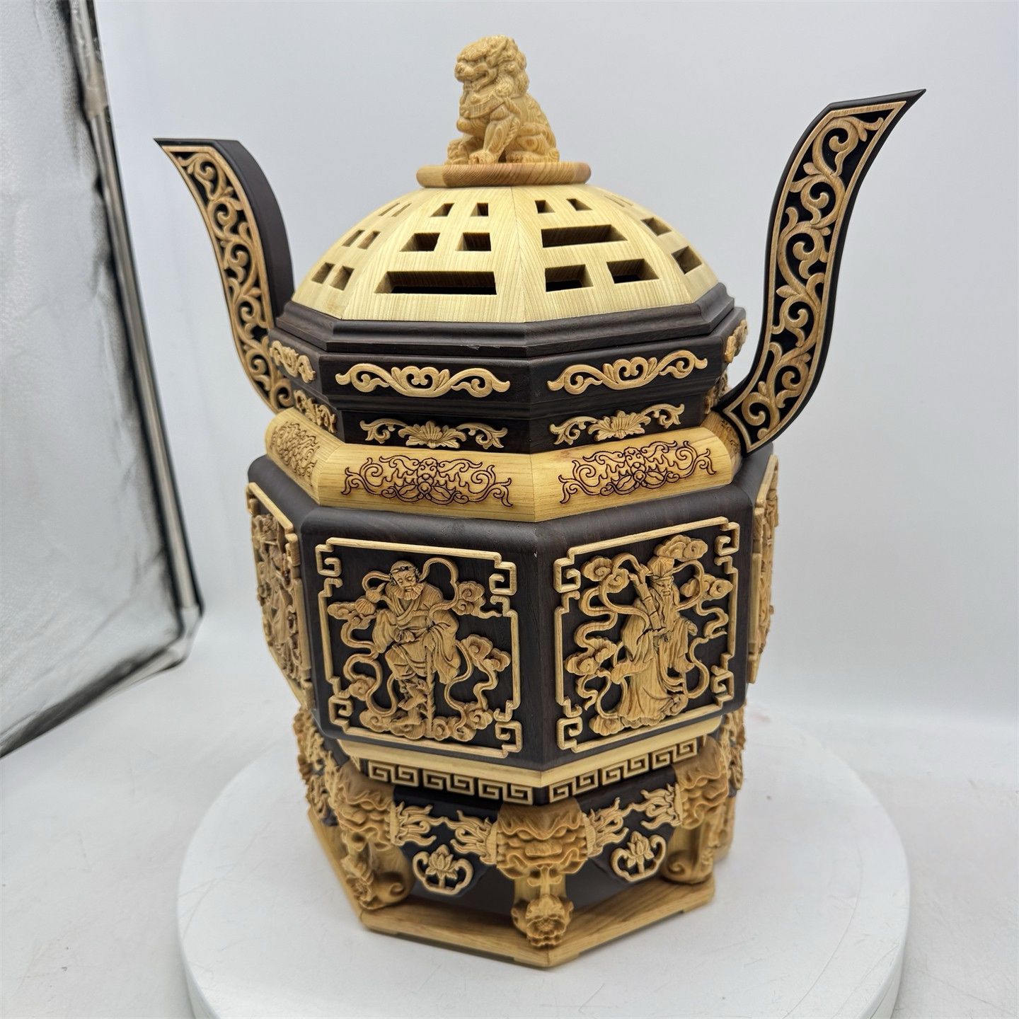 黑檀入桧木净香炉八卦手工雕刻