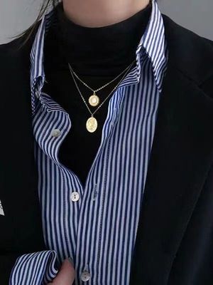 春秋装2024年新款女装条纹衬衫女设计感小众叠穿内搭衬衣上高级感