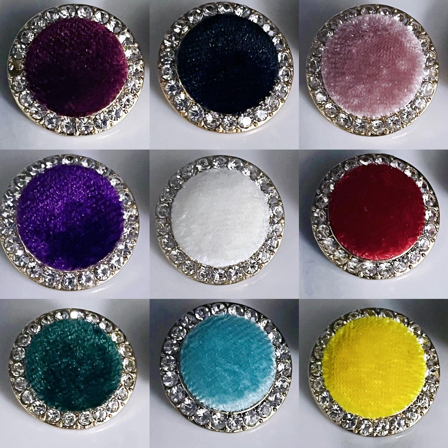 2.2厘米圆形丝绒钻扣 金色底托金丝绒扣子 绿色红色黑色礼服扣子