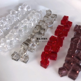 6mm方形切面玻璃水晶珠子 手工diy串珠礼服钉珠装饰流苏辅料配饰