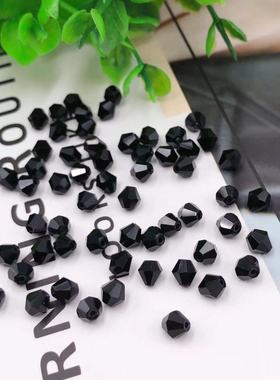 黑色玻璃切面水晶珠散珠手工缝串珠diy菱形珠双尖珠手链项链配件