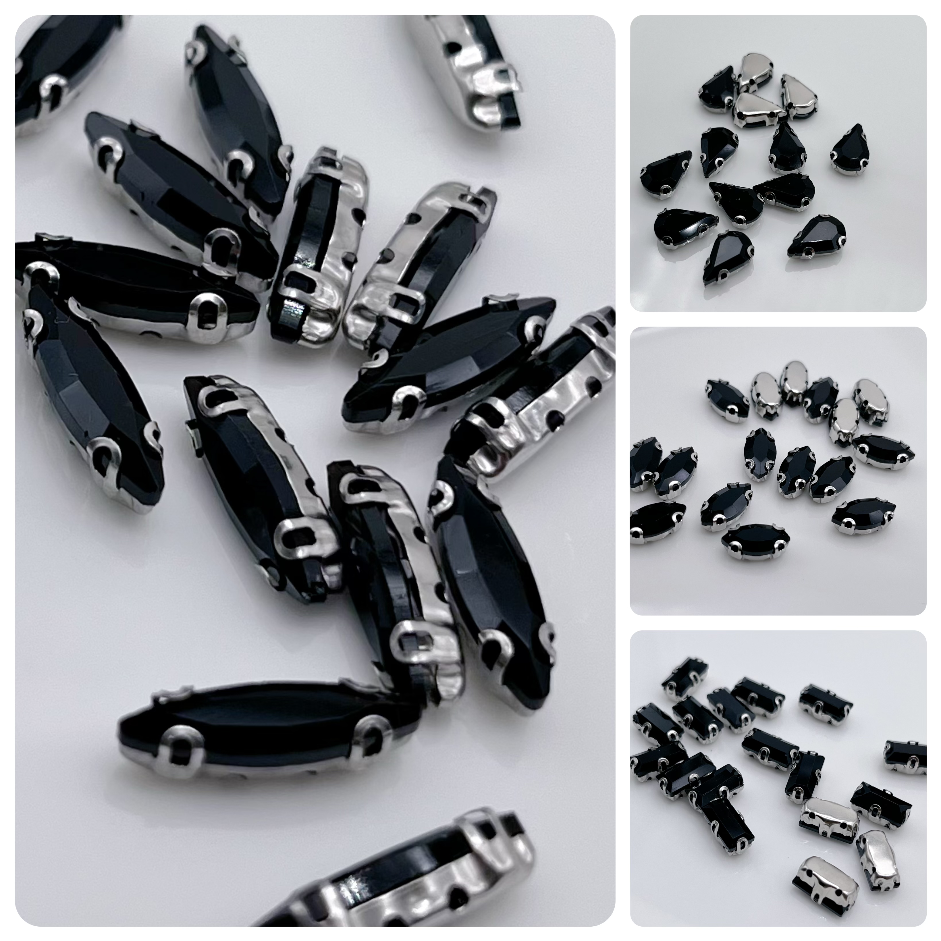 手缝爪钻 领口装饰水钻 黑色玻璃水滴钻手工DIY钻 手缝配饰钻辅料