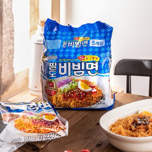 韩国进口八道苹果酱干拌面速食冷面apink尹普美130g*5甜辣凉拌面