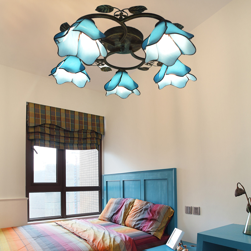 美式地中海客厅温馨田园风格简欧卧室餐厅创意荷花吸顶房间灯具