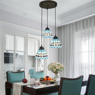 地中海风格 创意琉璃鱼线楼梯三头创意吊灯 简约餐桌厅吧灯具复式