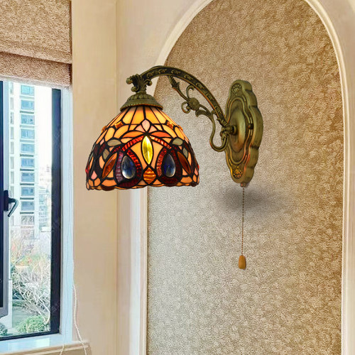 欧美式复古餐厅咖啡厅酒吧过道阳台创意艺术怀旧彩色玻璃卧室壁灯