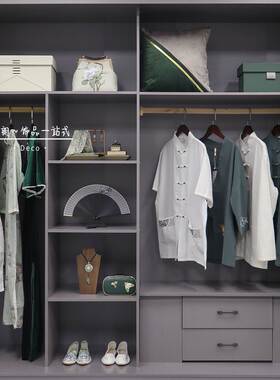 新中式绿色系衣帽间衣服摆件包包装饰品样板房索菲亚欧派家具展厅