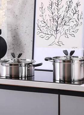 现代简约样板间厨房组合摆件不锈钢汤锅黑色燃气炉板软装饰品道具