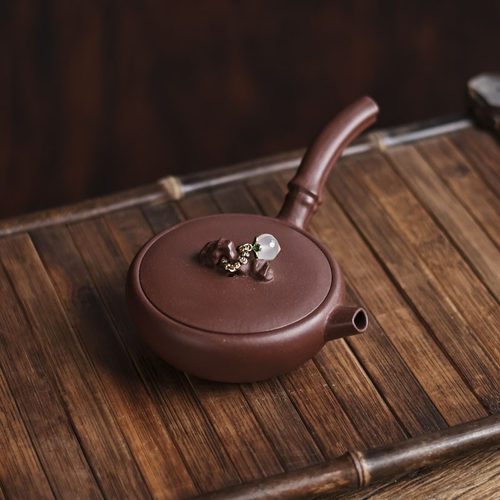 窑云知竹手工紫泥侧把茶壶