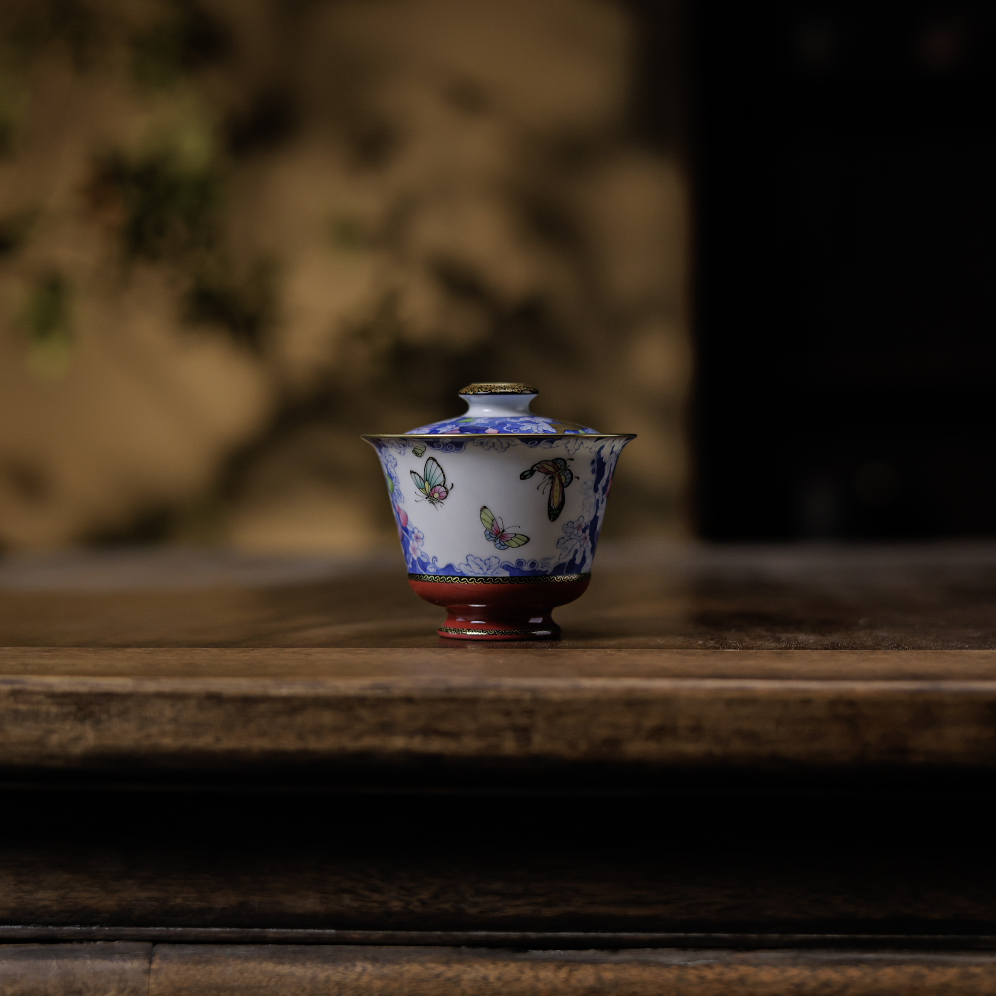 华隐堂葫芦蝴蝶盖碗手绘青花