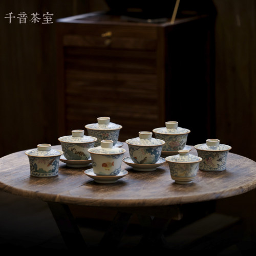 朴云堂釉下青花手绘茶新品盖碗