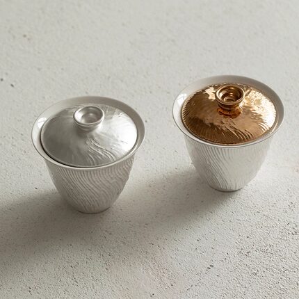 【千音 树痕盖碗】鎏银鎏金盖碗茶杯功夫茶具复古陶瓷薄胎泡茶器