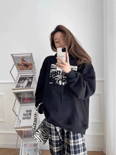 brandymelville美式复古吉他乐队字母印花套头连帽宽松卫衣外套女