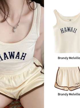 brandy melville夏季美式字母刺绣短裤薄款 bm休闲裤运动高腰热裤