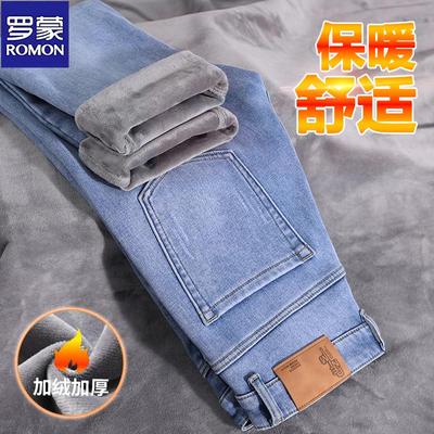 罗蒙高端牛仔裤加绒加厚修身直筒