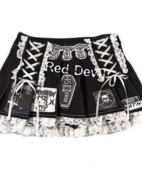 【AGD】RedDevil亚文化y2k蕾丝百褶裙remake贴布设计辣妹原宿短裙