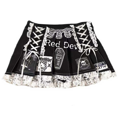 【AGD】RedDevil亚文化y2k蕾丝百褶裙remake贴布设计辣妹原宿短裙