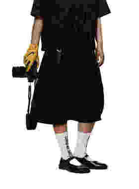 【AGD】6CRAYON复古黑色双褶宽松休闲百搭纯色抽绳松紧腰阔腿短裤