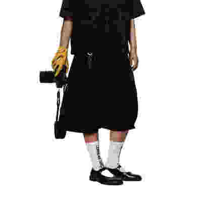 【AGD】6CRAYON复古黑色双褶宽松休闲百搭纯色抽绳松紧腰阔腿短裤