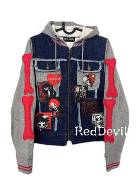 【AGD】RedDevil亚文化remake骨头y2k千禧复古牛仔拼接卫衣假两件