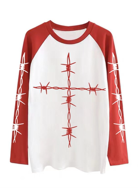 LeftOVEr荆棘刺藤铁丝亚文化原创街头百搭潮插肩长袖T恤男女