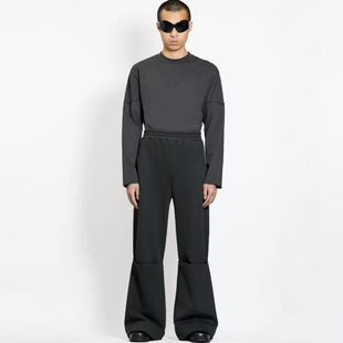 口翻折设计一片式 裤 ETHEREAL 剪裁重磅直筒阔腿卫裤 AGD