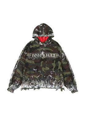 【AGD】ZOZOKILLA迷彩破坏泼墨铆钉连帽卫衣高街轻奢文化潮流时尚