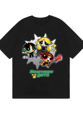 LeftOVEr原创粗暴小子 飞天小女警二次元小众纯棉重磅短袖T恤男女