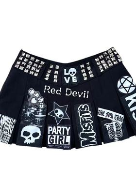 【AGD】RedDevil 朋克风亚文化百褶裙重工铆钉涩谷辣妹视觉系短裙