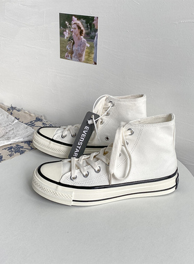 冬季新款1970s高帮帆布鞋男鞋黑边小白鞋韩版百搭低帮板鞋女潮鞋