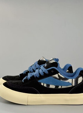 美式复古街头板鞋男鞋秋冬季黑蓝拼色小众板鞋原创设计面包潮鞋子