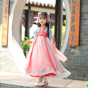 儿童汉服古风超仙刺绣中国风春秋唐装时尚公主连衣裙女童马面裙套