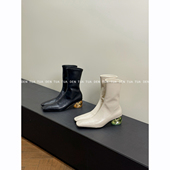 DENTUATUA 水晶跟瘦瘦靴烟筒靴子女 24ss新品 修饰脚型 时髦极简