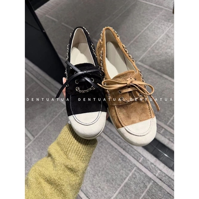 DENTUATUA 甜酷复古揉得恰到好处！25FW 拼色平底浅口乐福单鞋 女