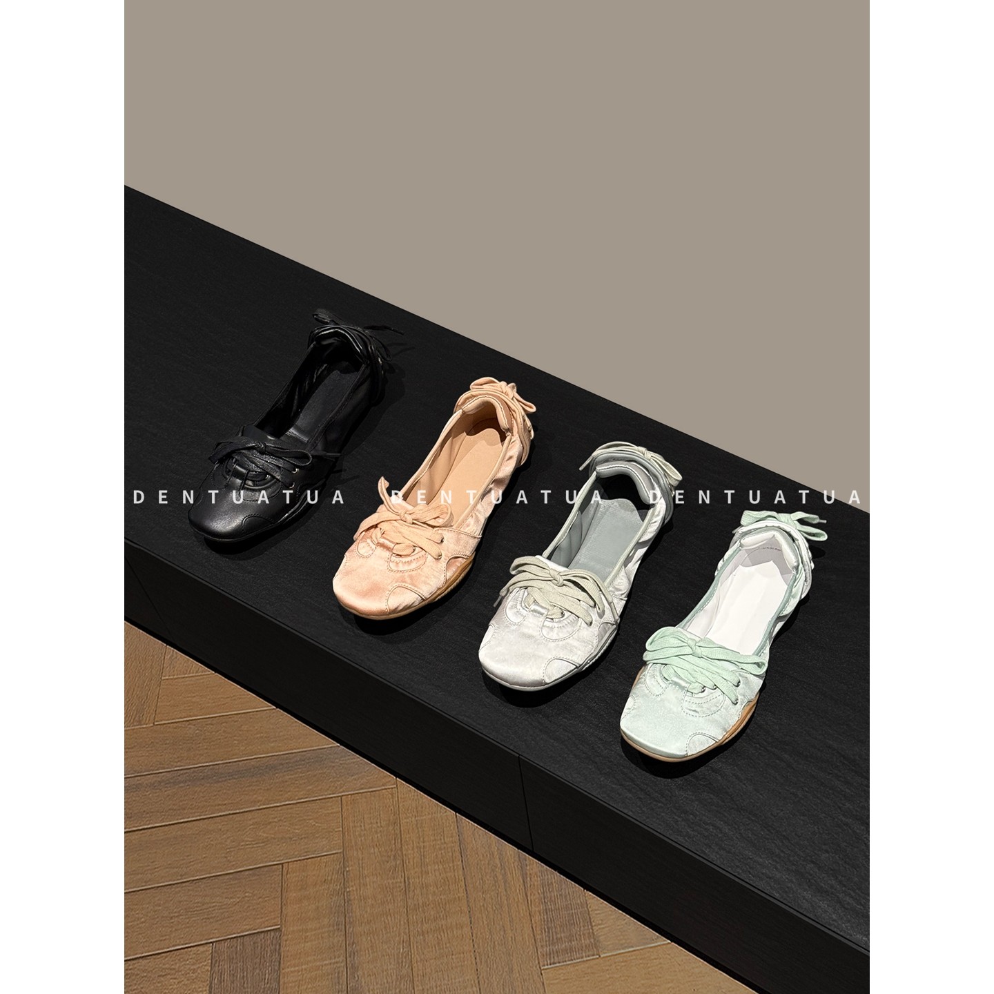 DENTUATUA 秒变清新学妹！25FW 缎面系带平底芭蕾舞浅口单鞋 女,女鞋,浅口单鞋,淘宝优惠券,粉丝福利购,淘宝优惠卷